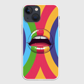 Чехол для iPhone 13 mini с принтом Радужные губы | Rainbow lips ,  |  | вписка | губы | зубы | клуб | пафос | пафосная | поцелуй | радуга | радужно | рот | сочность | сочные | туса | тусовка | улыбка | язык