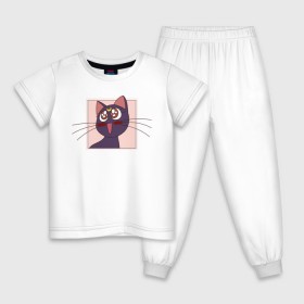 Детская пижама хлопок с принтом Luna, Sailor Moon , 100% хлопок |  брюки и футболка прямого кроя, без карманов, на брюках мягкая резинка на поясе и по низу штанин
 | 90s | cat | cute | kawaii | kitty | luna | sailor moon | usagi tsukino | аниме | каваии | кавай | кот | котики | луна | манга | марс | меркурий | милота | сейлор | сейлор мун | усаги цукино