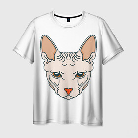 Мужская футболка 3D с принтом Сфинкс , 100% полиэфир | прямой крой, круглый вырез горловины, длина до линии бедер | арт | животные | картинка | лысая кошка | лысый кот | мультяшный принт | нарисованная кошка | нарисованный кот | принт | рисунок | сфинкс