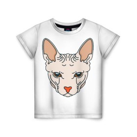 Детская футболка 3D с принтом Сфинкс , 100% гипоаллергенный полиэфир | прямой крой, круглый вырез горловины, длина до линии бедер, чуть спущенное плечо, ткань немного тянется | арт | животные | картинка | лысая кошка | лысый кот | мультяшный принт | нарисованная кошка | нарисованный кот | принт | рисунок | сфинкс