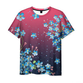 Мужская футболка 3D с принтом НЕЗАБУДКИ , 100% полиэфир | прямой крой, круглый вырез горловины, длина до линии бедер | букет | весна | лето | незабудки | цветы