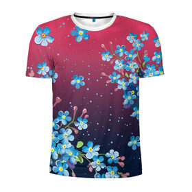 Мужская футболка 3D спортивная с принтом НЕЗАБУДКИ , 100% полиэстер с улучшенными характеристиками | приталенный силуэт, круглая горловина, широкие плечи, сужается к линии бедра | букет | весна | лето | незабудки | цветы