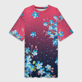 Платье-футболка 3D с принтом НЕЗАБУДКИ ,  |  | букет | весна | лето | незабудки | цветы