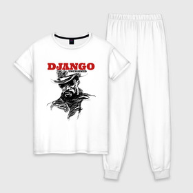 Женская пижама хлопок с принтом Django , 100% хлопок | брюки и футболка прямого кроя, без карманов, на брюках мягкая резинка на поясе и по низу штанин | django | tarantino | джанго | джанго освобожденный | тарантино