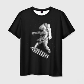 Мужская футболка 3D с принтом На скейте в космосе , 100% полиэфир | прямой крой, круглый вырез горловины, длина до линии бедер | Тематика изображения на принте: cosmos | skateboard | space | universe | вселенная | звезды | космос | скейт | скейтборд