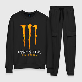 Женский костюм хлопок с принтом MONSTER ENERGY , 100% хлопок | на свитшоте круглая горловина, мягкая резинка по низу. Брюки заужены к низу, на них два вида карманов: два 