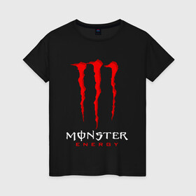 Женская футболка хлопок с принтом MONSTER ENERGY , 100% хлопок | прямой крой, круглый вырез горловины, длина до линии бедер, слегка спущенное плечо | black monster | bmx | claw | cybersport | energy | monster | monster energy | moto | motocross | race | sport | киберспорт | когти | монстер энерджи | монстр | мото | мотокросс | ралли | скейтбординг | спорт | т | энергия