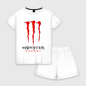 Женская пижама с шортиками хлопок с принтом MONSTER ENERGY , 100% хлопок | футболка прямого кроя, шорты свободные с широкой мягкой резинкой | black monster | bmx | claw | cybersport | energy | monster | monster energy | moto | motocross | race | sport | киберспорт | когти | монстер энерджи | монстр | мото | мотокросс | ралли | скейтбординг | спорт | т | энергия