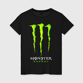 Женская футболка хлопок с принтом MONSTER ENERGY , 100% хлопок | прямой крой, круглый вырез горловины, длина до линии бедер, слегка спущенное плечо | black monster | bmx | claw | cybersport | energy | monster | monster energy | moto | motocross | race | sport | киберспорт | когти | монстер энерджи | монстр | мото | мотокросс | ралли | скейтбординг | спорт | т | энергия