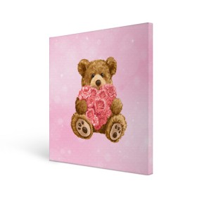 Холст квадратный с принтом Плюшевый медведь с сердечком , 100% ПВХ |  | арт | животные | картинка | медвежонок | мишка | плюшевый медведь | рисунок | розовые цветы | розочки | розы | сердечко | сердце | сердце из роз | цветы