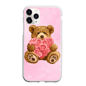 Чехол для iPhone 11 Pro матовый с принтом Плюшевый медведь с сердечком , Силикон |  | арт | животные | картинка | медвежонок | мишка | плюшевый медведь | рисунок | розовые цветы | розочки | розы | сердечко | сердце | сердце из роз | цветы