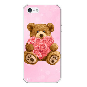 Чехол для iPhone 5/5S матовый с принтом Плюшевый медведь с сердечком , Силикон | Область печати: задняя сторона чехла, без боковых панелей | Тематика изображения на принте: арт | животные | картинка | медвежонок | мишка | плюшевый медведь | рисунок | розовые цветы | розочки | розы | сердечко | сердце | сердце из роз | цветы
