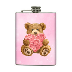 Фляга с принтом Плюшевый медведь с сердечком , металлический корпус | емкость 0,22 л, размер 125 х 94 мм. Виниловая наклейка запечатывается полностью | арт | животные | картинка | медвежонок | мишка | плюшевый медведь | рисунок | розовые цветы | розочки | розы | сердечко | сердце | сердце из роз | цветы