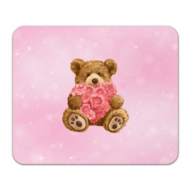 Коврик для мышки прямоугольный с принтом Плюшевый медведь с сердечком , натуральный каучук | размер 230 х 185 мм; запечатка лицевой стороны | Тематика изображения на принте: арт | животные | картинка | медвежонок | мишка | плюшевый медведь | рисунок | розовые цветы | розочки | розы | сердечко | сердце | сердце из роз | цветы