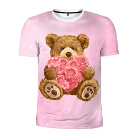 Мужская футболка 3D спортивная с принтом Плюшевый медведь с сердечком , 100% полиэстер с улучшенными характеристиками | приталенный силуэт, круглая горловина, широкие плечи, сужается к линии бедра | Тематика изображения на принте: арт | животные | картинка | медвежонок | мишка | плюшевый медведь | рисунок | розовые цветы | розочки | розы | сердечко | сердце | сердце из роз | цветы