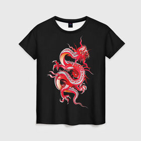 Женская футболка 3D с принтом Дракон , 100% полиэфир ( синтетическое хлопкоподобное полотно) | прямой крой, круглый вырез горловины, длина до линии бедер | арт | дракон | дракоша | животные | картинка | китайский дракон | красный дракон | рисунок | японский дракон | ящер