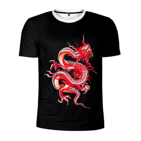 Мужская футболка 3D спортивная с принтом Дракон , 100% полиэстер с улучшенными характеристиками | приталенный силуэт, круглая горловина, широкие плечи, сужается к линии бедра | арт | дракон | дракоша | животные | картинка | китайский дракон | красный дракон | рисунок | японский дракон | ящер