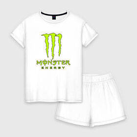 Женская пижама с шортиками хлопок с принтом MONSTER ENERGY , 100% хлопок | футболка прямого кроя, шорты свободные с широкой мягкой резинкой | black monster | bmx | claw | cybersport | energy | monster | monster energy | moto | motocross | race | sport | киберспорт | когти | монстер энерджи | монстр | мото | мотокросс | ралли | скейтбординг | спорт | т | энергия