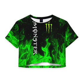 Женская футболка Crop-top 3D с принтом MONSTER ENERGY , 100% полиэстер | круглая горловина, длина футболки до линии талии, рукава с отворотами | black monster | bmx | claw | cybersport | energy | monster | monster energy | moto | motocross | race | sport | киберспорт | когти | монстер энерджи | монстр | мото | мотокросс | ралли | скейтбординг | спорт | т | энергия