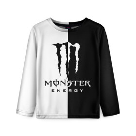 Детский лонгслив 3D с принтом MONSTER ENERGY (Z) , 100% полиэстер | длинные рукава, круглый вырез горловины, полуприлегающий силуэт
 | black monster | bmx | claw | cybersport | energy | monster | monster energy | moto | motocross | race | sport | киберспорт | когти | монстер энерджи | монстр | мото | мотокросс | ралли | скейтбординг | спорт | т | энергия