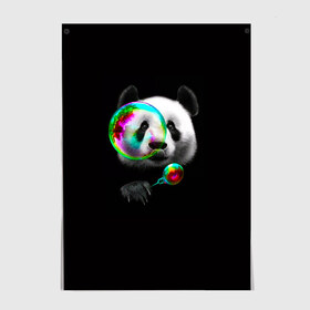 Постер с принтом Панда и мыльный пузырь , 100% бумага
 | бумага, плотность 150 мг. Матовая, но за счет высокого коэффициента гладкости имеет небольшой блеск и дает на свету блики, но в отличии от глянцевой бумаги не покрыта лаком | Тематика изображения на принте: арт | животные | забавная панда | зверь панда | мыльный пузырь | панда | панды | пузырь | рисунок