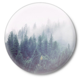 Значок с принтом Сибирский лес ,  металл | круглая форма, металлическая застежка в виде булавки | siberia | trees | wood | деревья | ели | ёлки | ель | зеленый лес | лес | лес в тумане | леса | природа | сибирский лес | сибирь | таежные леса | таёжный лес | тайга | туман