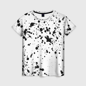 Женская футболка 3D с принтом Далматинец - брызги чёрными пятнами , 100% полиэфир ( синтетическое хлопкоподобное полотно) | прямой крой, круглый вырез горловины, длина до линии бедер | брызги краски | далматинец | краска | пятно | с брызгами | черные пятна