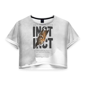 Женская футболка Crop-top 3D с принтом INSTINCT Инстинкт хищника тигр , 100% полиэстер | круглая горловина, длина футболки до линии талии, рукава с отворотами | Тематика изображения на принте: большая кошка. тигр | дикая природа | инстинкт | инстинкт выживания | кошка | лев | леопард | надпись | текст | фраза | хищник | хищница