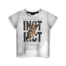 Детская футболка 3D с принтом INSTINCT Инстинкт хищника тигр , 100% гипоаллергенный полиэфир | прямой крой, круглый вырез горловины, длина до линии бедер, чуть спущенное плечо, ткань немного тянется | большая кошка. тигр | дикая природа | инстинкт | инстинкт выживания | кошка | лев | леопард | надпись | текст | фраза | хищник | хищница