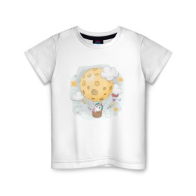 Детская футболка хлопок с принтом Единорог в космосе , 100% хлопок | круглый вырез горловины, полуприлегающий силуэт, длина до линии бедер | nasa | воздушный шар | единорог | звезды | космос | луна | милый | милый единорог