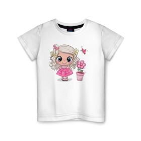 Детская футболка хлопок с принтом Маленькая принцесса , 100% хлопок | круглый вырез горловины, полуприлегающий силуэт, длина до линии бедер | Тематика изображения на принте: бабочка | девочка | девочке | маленькая | милая | сердечки | цветочки