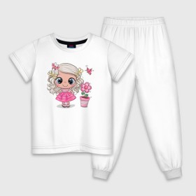 Детская пижама хлопок с принтом Маленькая принцесса , 100% хлопок |  брюки и футболка прямого кроя, без карманов, на брюках мягкая резинка на поясе и по низу штанин
 | Тематика изображения на принте: бабочка | девочка | девочке | маленькая | милая | сердечки | цветочки