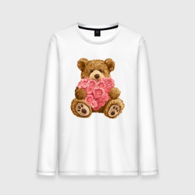 Мужской лонгслив хлопок с принтом Плюшевый медведь с сердечком , 100% хлопок |  | арт | животные | картинка | медвежонок | мишка | плюшевый медведь | рисунок | розовые цветы | розочки | розы | сердечко | сердце | сердце из роз | цветы
