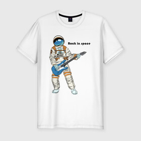 Мужская футболка хлопок Slim с принтом Rock in Space(1) , 92% хлопок, 8% лайкра | приталенный силуэт, круглый вырез ворота, длина до линии бедра, короткий рукав | cosmonaut | rock | rock n roll | space | космонавт | космос | рок