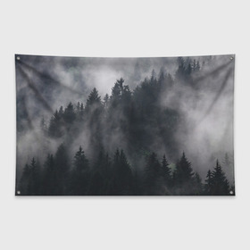 Флаг-баннер с принтом Лес , 100% полиэстер | размер 67 х 109 см, плотность ткани — 95 г/м2; по краям флага есть четыре люверса для крепления | Тематика изображения на принте: арт | дерево | деревья | зеленый | картинка | лес | небо | облака | облако | природа | рисунок | темный