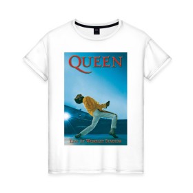 Женская футболка хлопок с принтом Queen , 100% хлопок | прямой крой, круглый вырез горловины, длина до линии бедер, слегка спущенное плечо | queen | арт | музыка | рок | фредди меркьюри