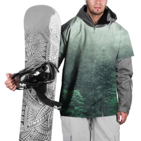 Накидка на куртку 3D с принтом Туманный лес , 100% полиэстер |  | Тематика изображения на принте: дерево | деревья | зеленый | лес | облака | облако | снег | темный