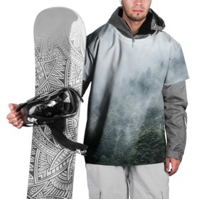 Накидка на куртку 3D с принтом Туманный лес , 100% полиэстер |  | Тематика изображения на принте: белый | зеленый | лес | облака | облако | природа | темный | туман