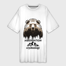 Платье-футболка 3D с принтом hibernation ,  |  | cryobiology | hibernation | бездействие | горы | зимняя спячка | криобиология | лес | медведь | сон | спячка