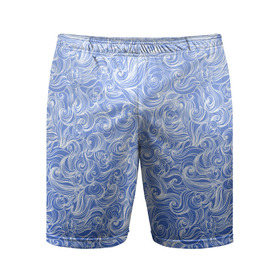 Мужские шорты спортивные с принтом Волны на голубом фоне ,  |  | Тематика изображения на принте: textures | абстракция | белый | вода | водный | водяной | волны | дудл | дудлинг | завитки | загогулини | линии | морской | полосы | текстуры | фон