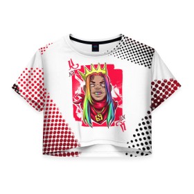 Женская футболка Crop-top 3D с принтом 6ix9ine King Up , 100% полиэстер | круглая горловина, длина футболки до линии талии, рукава с отворотами | 6ix9ine | 6ix9ine art | 6ix9ine king up | 6ix9ine арт | gooba | gooba 6ix9ine | tekashi | tekashi 6ix9ine | tekashi rap | король такеши | репер 6ix9ine | репер такеши | такеши | такеши 6ix9ine