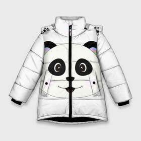 Зимняя куртка для девочек 3D с принтом Panda , ткань верха — 100% полиэстер; подклад — 100% полиэстер, утеплитель — 100% полиэстер. | длина ниже бедра, удлиненная спинка, воротник стойка и отстегивающийся капюшон. Есть боковые карманы с листочкой на кнопках, утяжки по низу изделия и внутренний карман на молнии. 

Предусмотрены светоотражающий принт на спинке, радужный светоотражающий элемент на пуллере молнии и на резинке для утяжки. | bear | colorful | green | nature | panda | детские | животные | звери | милые | мультфильмы | панды | радуга
