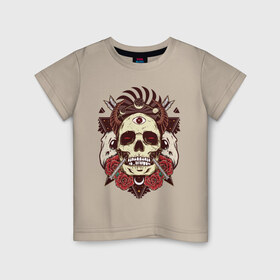 Детская футболка хлопок с принтом Череп , 100% хлопок | круглый вырез горловины, полуприлегающий силуэт, длина до линии бедер | arrows | art | flowers | roses | skeleton | skull | арт | розы | скелет | стрелы | цветы | череп