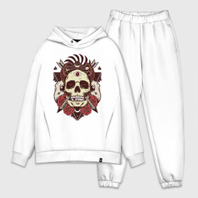 Мужской костюм хлопок OVERSIZE с принтом Череп ,  |  | arrows | art | flowers | roses | skeleton | skull | арт | розы | скелет | стрелы | цветы | череп