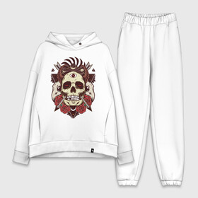 Женский костюм хлопок Oversize с принтом Череп ,  |  | arrows | art | flowers | roses | skeleton | skull | арт | розы | скелет | стрелы | цветы | череп