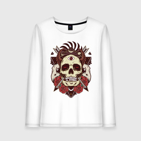 Женский лонгслив хлопок с принтом Череп , 100% хлопок |  | arrows | art | flowers | roses | skeleton | skull | арт | розы | скелет | стрелы | цветы | череп