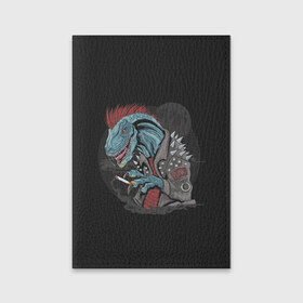 Обложка для паспорта матовая кожа с принтом Dino Punk , натуральная матовая кожа | размер 19,3 х 13,7 см; прозрачные пластиковые крепления | art | dinosaur | mohawk | moon | punk | арт | динозавр | животные | ирокез | картинка | луна | панк | рисунок