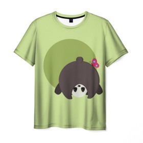 Мужская футболка 3D с принтом Прикольная панда с бабочкой , 100% полиэфир | прямой крой, круглый вырез горловины, длина до линии бедер | Тематика изображения на принте: бабочка | вектор | графика | детский | зеленый | игра | минимализм | панда | примитив | простой | рисунок | смешной | хвост