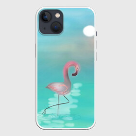Чехол для iPhone 13 с принтом Фламинго ,  |  | арт | гора | графика | дельфин | животные | за | закат | картинка | кит | мной | море | небо | облака | пальма | пара | песок | пляж | побережье | радуга | рисунок | следуй | солнце | сюрреализм | фламинго