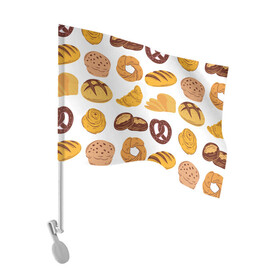 Флаг для автомобиля с принтом Булки , 100% полиэстер | Размер: 30*21 см | doodling | textures | tiles | булка | вкусно | выпечка | дудлинг | круассан | тайлы | текстуры | фон | хлеб